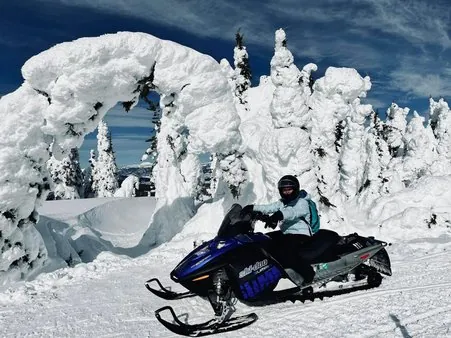 Snowmobiling in Island Park Idaho in winter