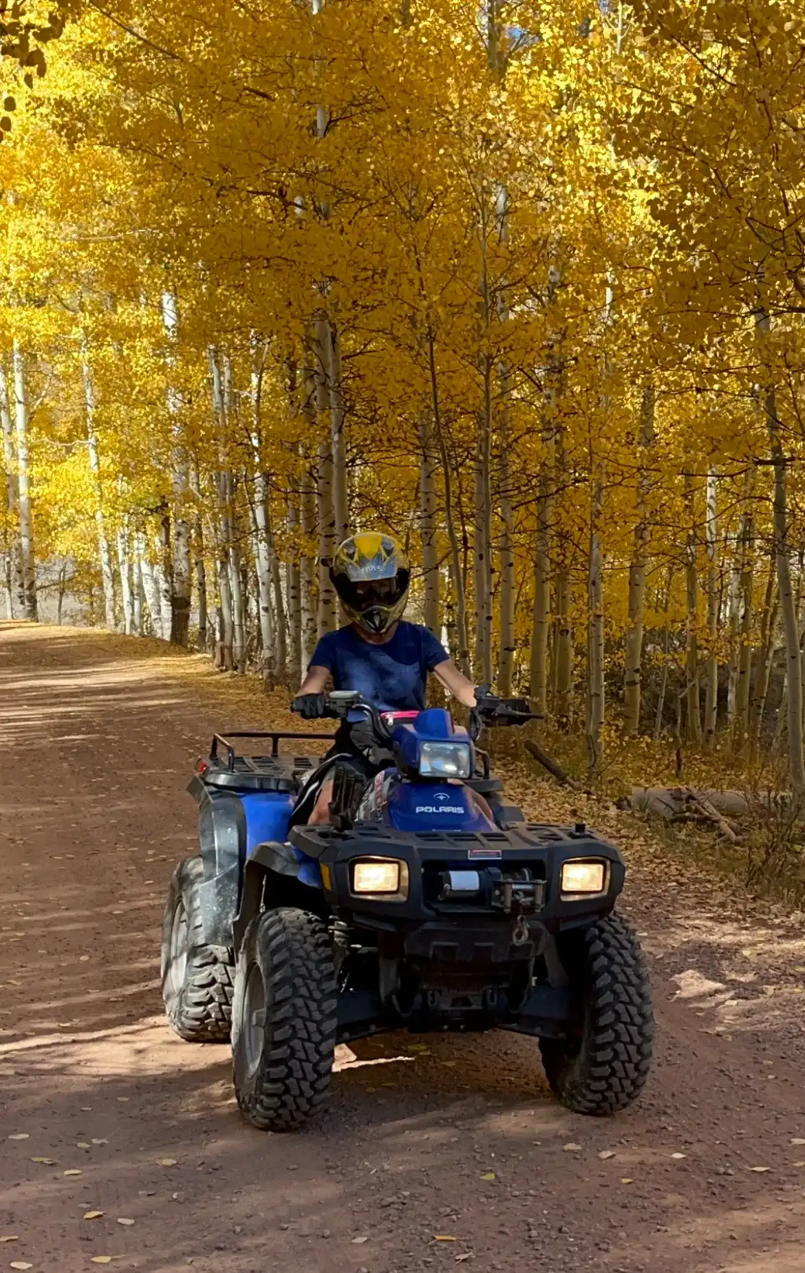 ATV riding through golden aspens in Island Park, Idaho