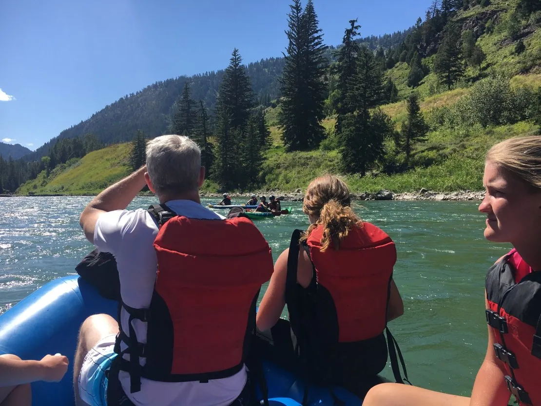 Rafting group enjoying scenery on the Snake River Canyon