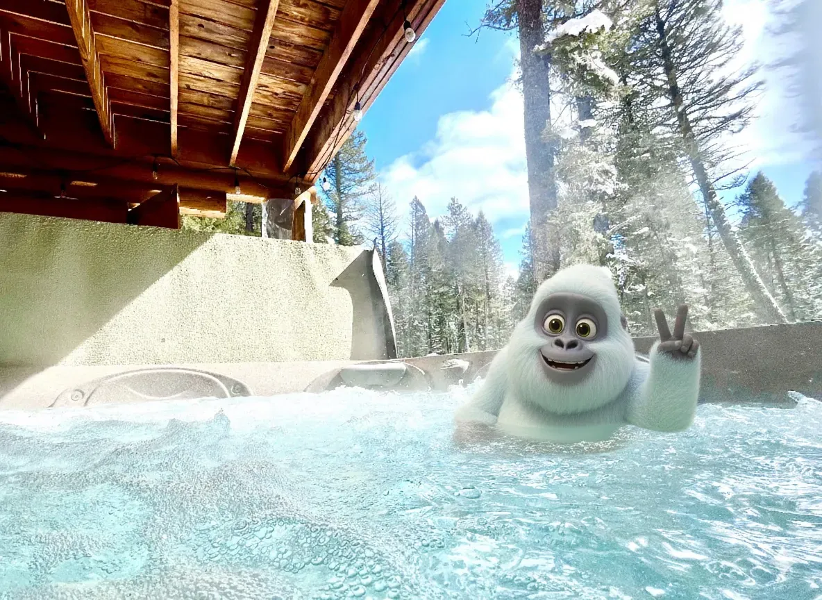 Hot tub seating area with ambient lighting