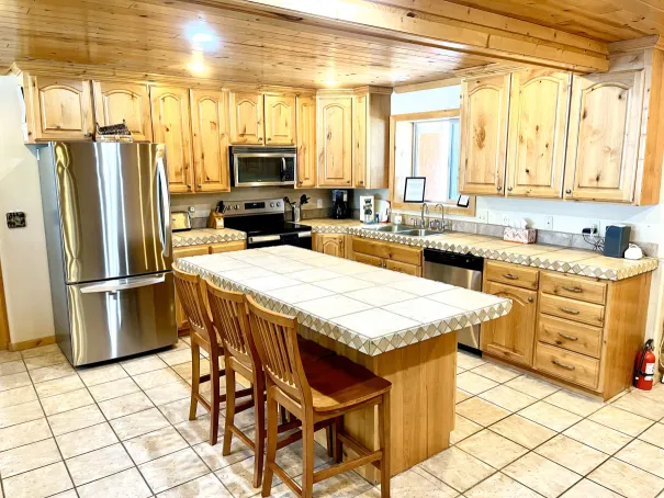 Full kitchen in a vacation rental cabin near Yellowstone