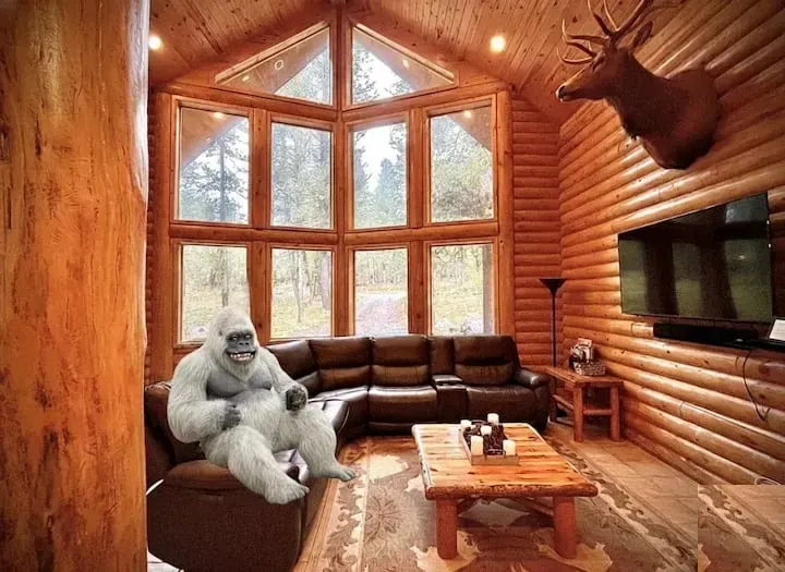 Cozy interior with stone fireplace and wooden beams