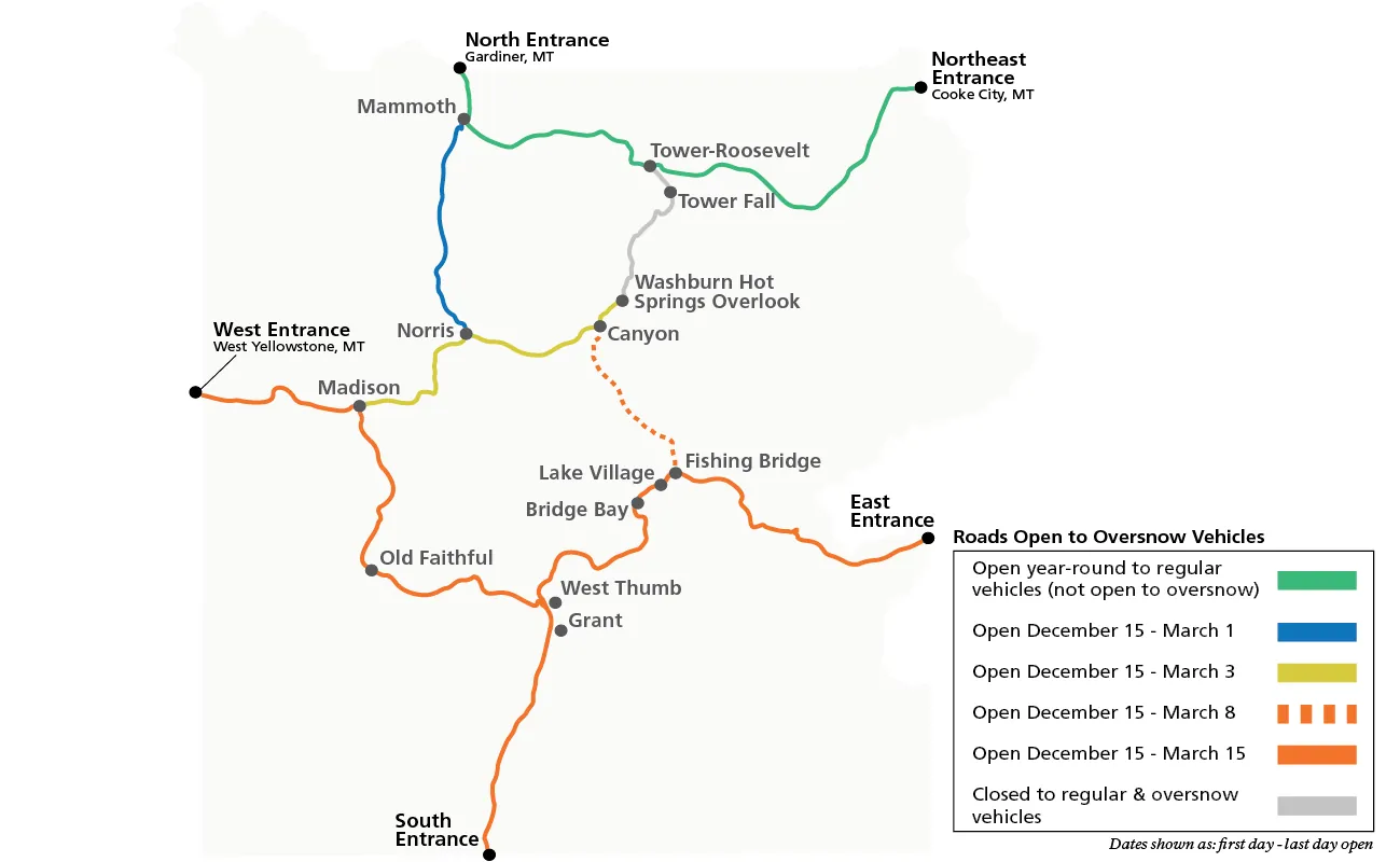 2026 Yellowstone National Park oversnow vehicle route map