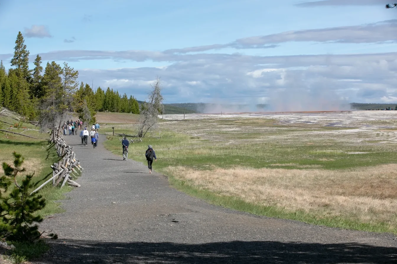 Fairy Falls trailhead parking area in Yellowstone