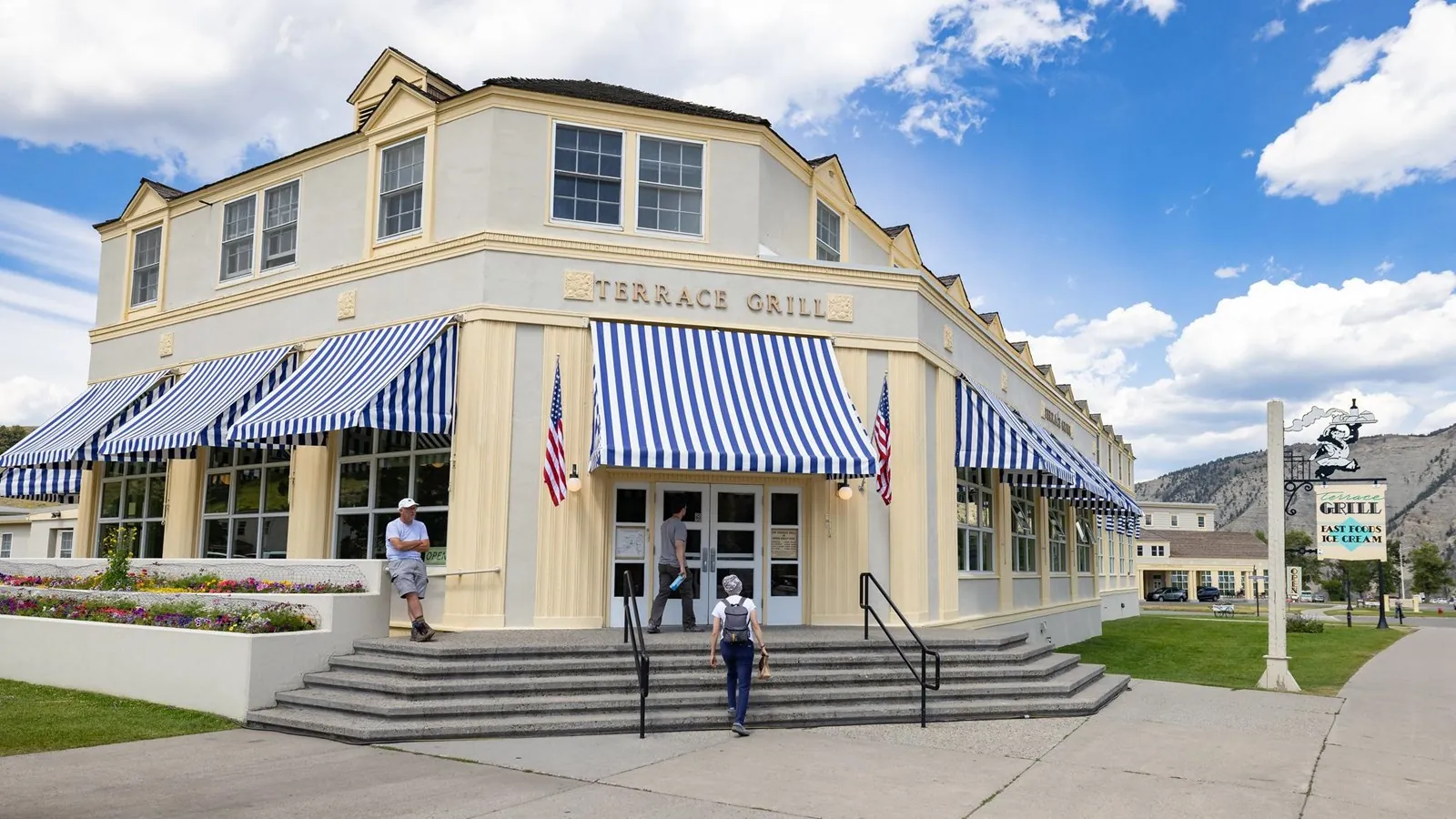 Mammoth Hot Springs Hotel and Terrace Grill at the north entrance of Yellowstone