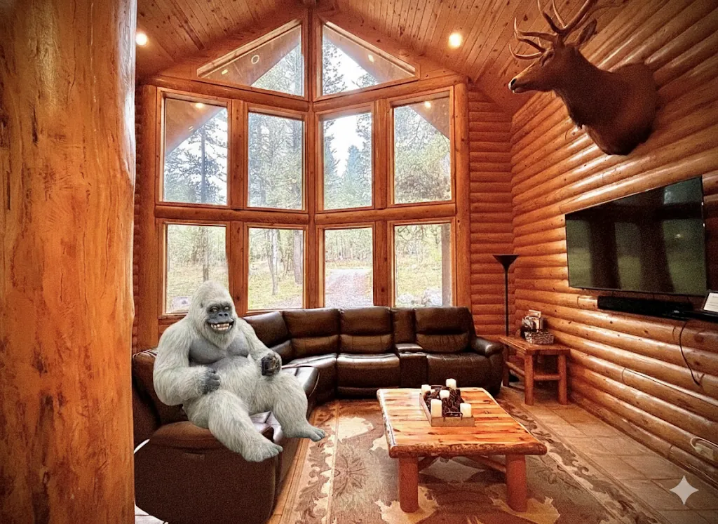 Spacious living room with mountain views at Lodgepole Pines cabin